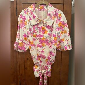 Roberto Cavalli Silk Floral Double Breasted Belted Blazer/top Size 40 IT